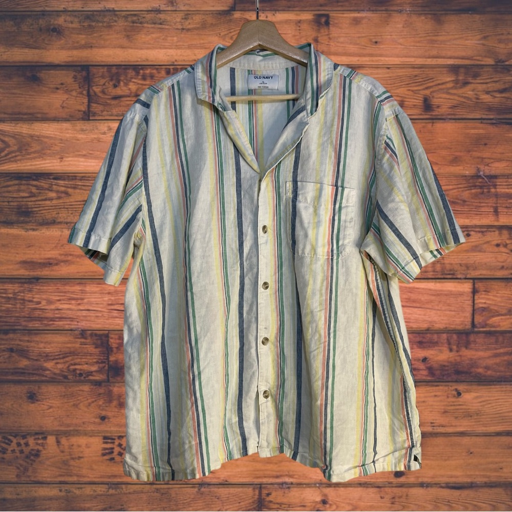 5‎ for $25🔥Old Navy Multi-Color Vertical Striped Linen Blend Shirt XL